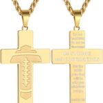 Football Cross Necklace for Boys Men Stainless Steel Bible Verse Pendant with 20+2 Inch Chain First Communion Baptism Religious Sports Jewelry Gift
