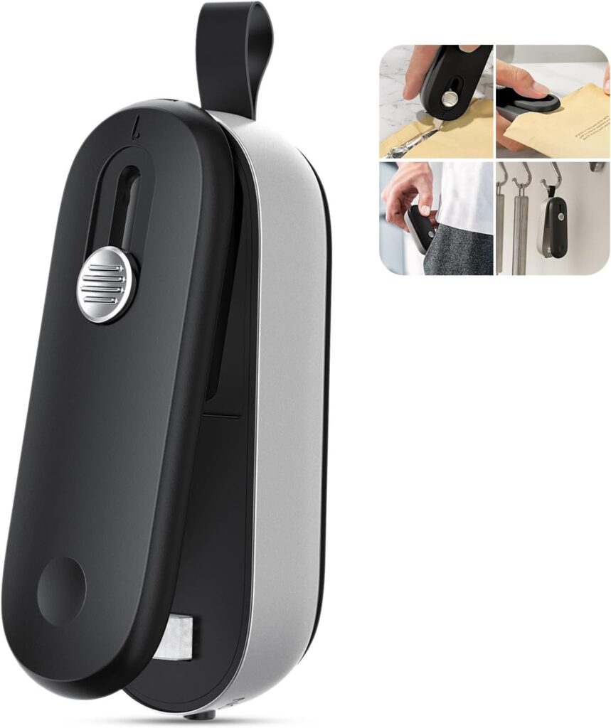 ODSD 2 in 1 Mini Bag Sealer – Heat Seal & Cutter with Lanyard, Portable Handheld Chip Bag Sealer for Snacks, Candies & Food Storage (Batteries Included)