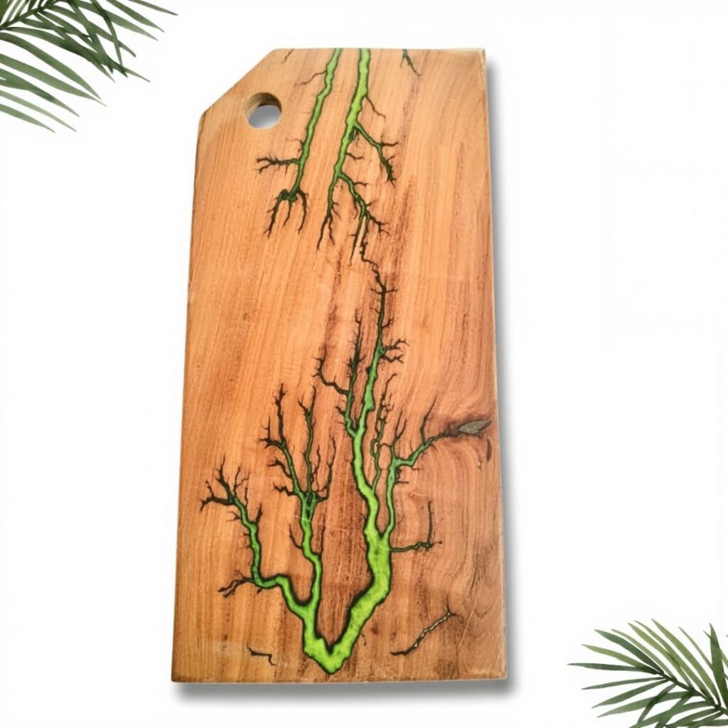 Resin Charcuterie & Cutting Board – 16″ × 8″ Handmade Acacia Wood Serving cheese Platter with Green Epoxy Inlay Designed Cutting Board Kitchenware Gift