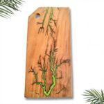 Resin Charcuterie & Cutting Board – 16″ × 8″ Handmade Acacia Wood Serving cheese Platter with Green Epoxy Inlay Designed Cutting Board Kitchenware Gift