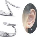 Tiny Double Hoop Earring S925 Sterling Silver Small Hammer Texture Hoop Hypoallergenic Twist Spiral Earrings for Women – Sliver & Gold