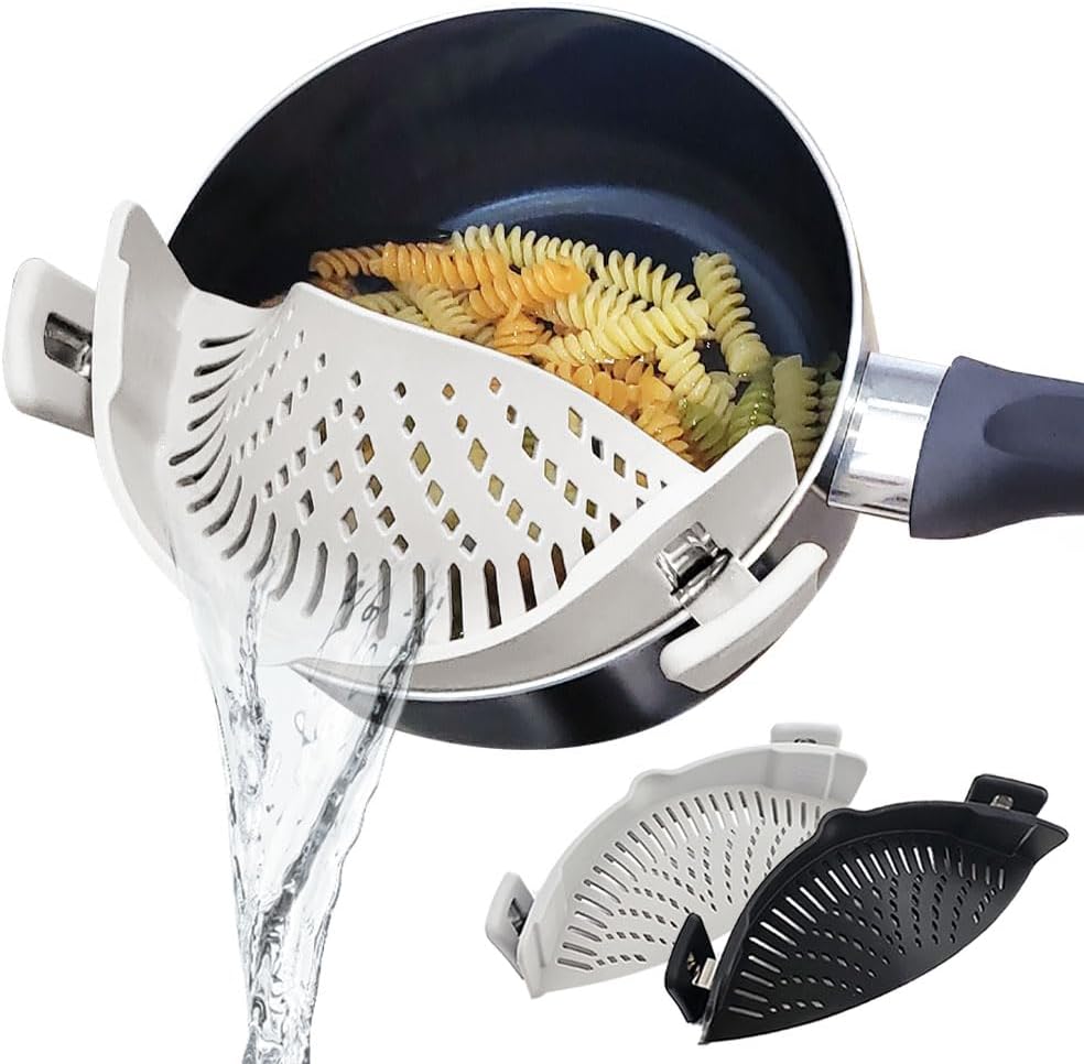 Silicone Clip On Strainer for Pots and pans, Clip on Food Strainer for Pasta Meat Vegetables Fruit Rice Silicone Kitchen Colander [2-Pack]