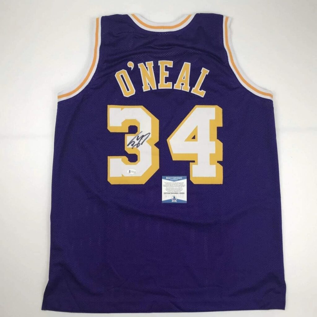 Autographed/Signed Shaquille Shaq O’Neal Los Angeles LA Purple Basketball Jersey Beckett BAS COA