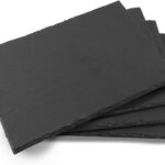 4 Pack 16”x12” Black Slate Cheese Board Slate Stone Plates with Natural Edge Square Serving Tray Coaster for Fruit Dessert Appetizer Cake Fruit Meat Kitchen Dining Party