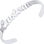 Custom4U Personalized Cuff Bracelets Custom Name Bangle Bracelet Inspirational Words Text Any Message Engraved Memory Jewelry Customized Gifts for Women BFF (Gift Box)