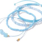 4Pcs Natural Stone Bead Bracelets for Women Healing Crystal Bracelet Boho Gemstone Bracelets Summer Woven Stretch String Bracelets for Women