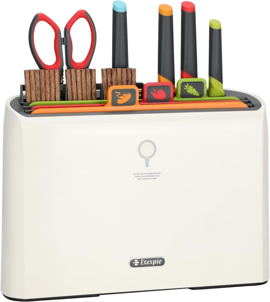 Smart Cutting Board and Knife Set,Self Cleaning Cutting Board and Knife Set with 4 Stainless Steel Knives,3 Color Coded Cutting Boards,10 Pairs of Chopsticks and 1 Pair of Scissors