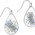 Jean Beau Handmade Pressed Flower Earrings for Women, Unique Resin Dried Flowers Sterling Silver Teardrop Dangle Drop Nature Floral Earings Fashion Summer Jewelry Gift