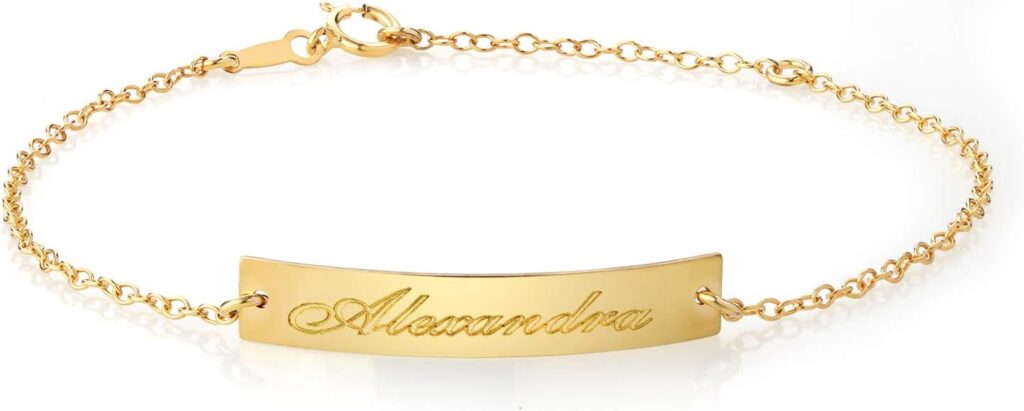 Gem Stone King 14K Gold Filled Personalized Custom Free Engraving Lazer Cut 30X5MM Adjustable Chain ID Name Bar Bracelet For Women