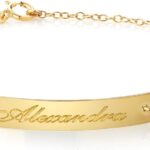 Gem Stone King 14K Gold Filled Personalized Custom Free Engraving Lazer Cut 30X5MM Adjustable Chain ID Name Bar Bracelet For Women