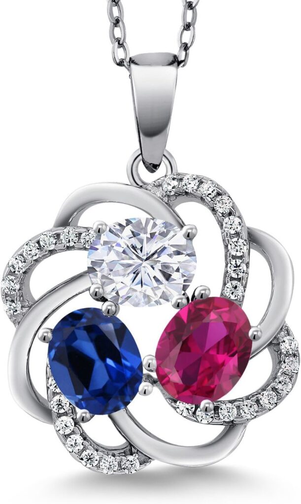 Customized Personalized Women’s Necklace with 3 Gemstone Birthstone | 925 Silver Jewelry for Mom Wife Grandma Sister Friend | 18 Inch Chain | Anniversary Birthday Mother’s Day Christmas Valentine’s