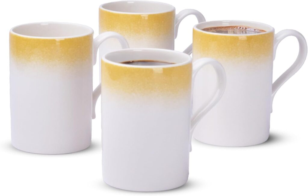 Portmeirion Potters 9oz Ceramic Mug (Set of 4) – Handcrafted Coffee Mugs with Yellow Mists – Dishwasher, Microwave, Freezer Safe – Earthenware Mugs for Tea & Coffee Lovers, Unique Mug Set (Yellow)