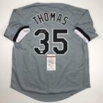 Autographed/Signed Frank Thomas Chicago Grey Baseball Jersey JSA COA