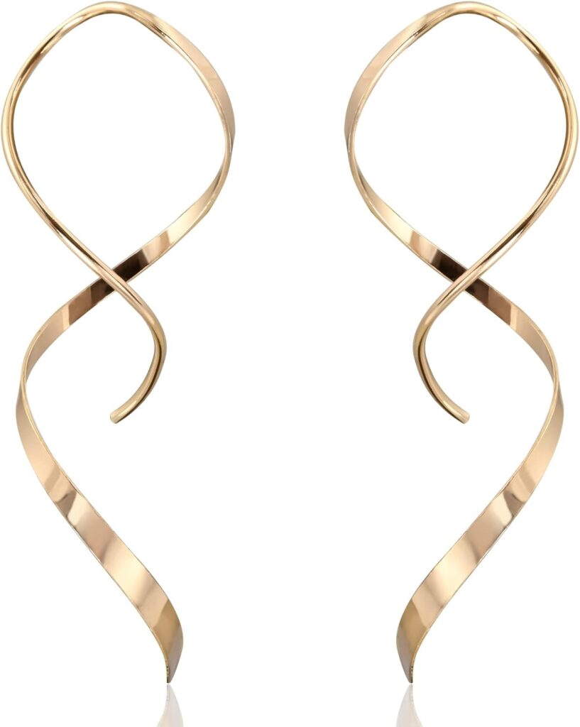 Handmade Spiral Threader Earrings Sterling Silver Hypoallergenic Twisted Pull Through Drop Dangle Earrings for Women – Silver & Gold