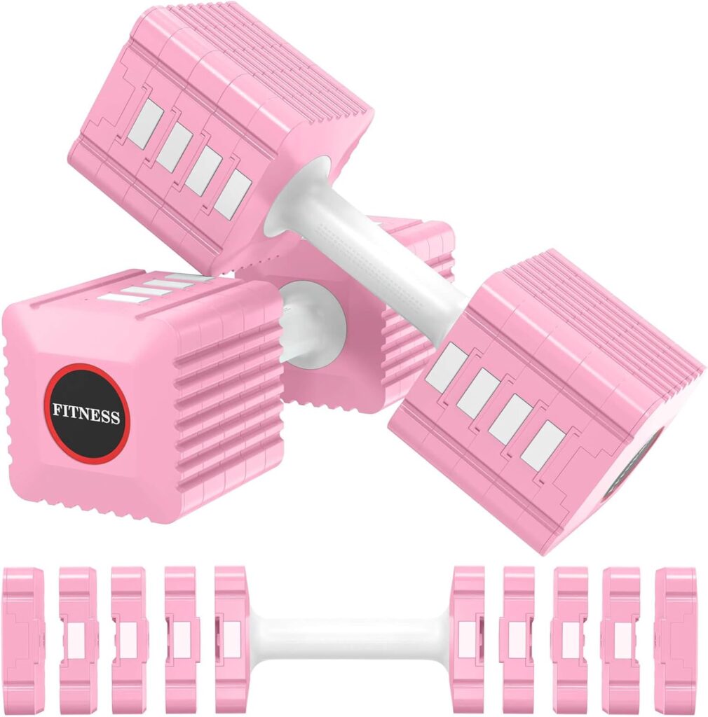 Adjustable Weight Dumbbells Set of 2, 3.4lb/5.7lb/8lb/10.3lb/12.6lb Each Hand Weight Sets for Women/Men, Adjustable Dumbbells Set for Home Gym Fitness Workout Strength Training