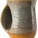 Hand Warmer Mug, Handmade Pottery Ceramic and Hand Painted – The Contoured Pocket will Hold Warmth From The Heat Of Your Drink To Keep Your Fingers Warm, Comfy Handwarmer (Desert Green) (Left hand)