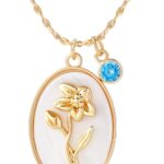 Birth Flower Shell Cameo Necklace with Birthstone Charms for Women: Dainty 18K Gold Plated Vintage Crystal Seashell Personalized Necklaces Aesthetic Birthday Gifts
