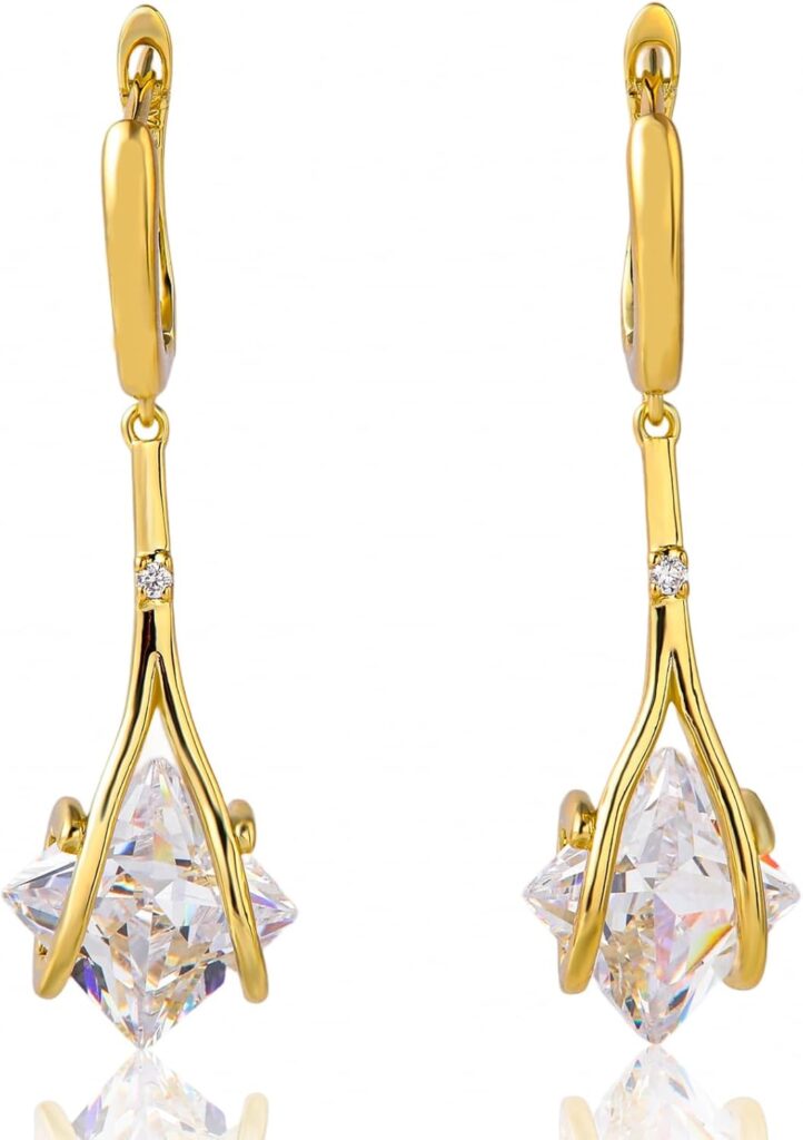 Dangle Earrings for Women, SuiTable for Women, Ladies’ Trendy CZ Earrings, 14K Gold/Silver Plated Dangling Earrings Jewelry, Anti-allergy Hammered Lever-Back Drop, Birthday Gift