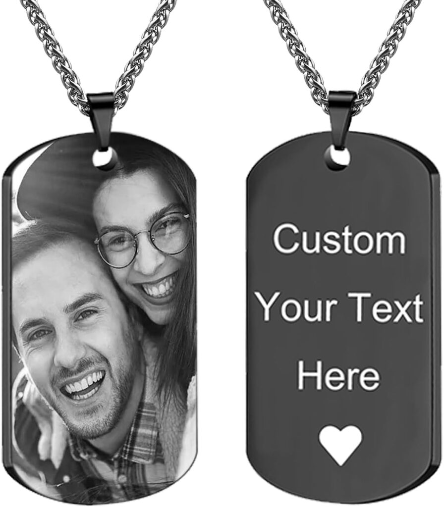 Picture Necklace Personalized Photo for Men – Custom Engraved Photo & Text Dog Tag Pendant for Boyfriend, Husband, Dad – Birthday, Valentine’s Day, Fathers Day Gift