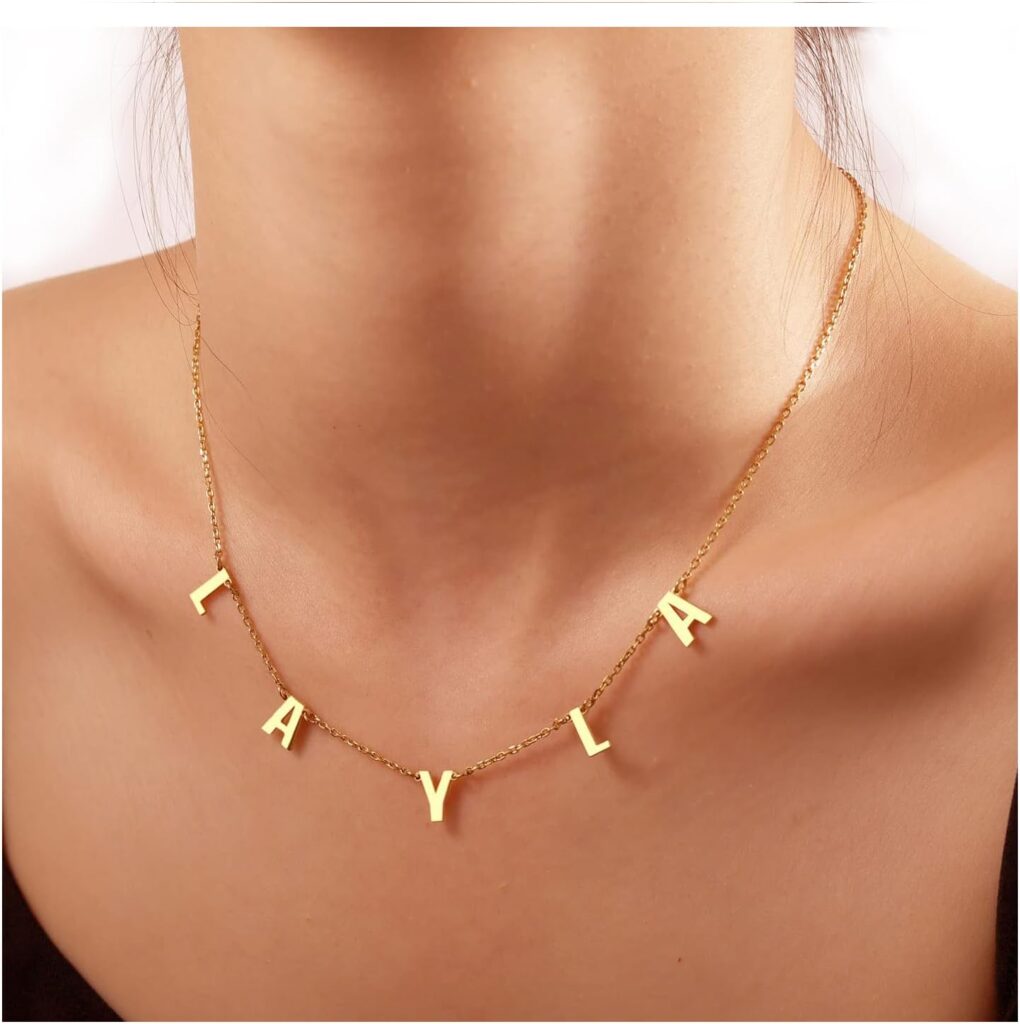 Custom Name Necklace Personalized, 18K Gold Plated Initial Choker Name Necklace Dainty Customize Letter Necklace for Women Girl