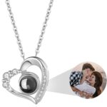Easycosy Personalized Picture Necklace Projection Necklace with Photo Inside – Custom Photo Heart Pendant Necklace – Photo Gifts Christmas Birthday Love Memorial Gifts for Girlfriend Wife Women