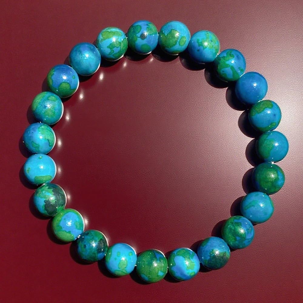 Bracelets for Women Men Natural Chrysocolla Gemstone Handmade Stone Beaded Stretch Elastic Crystal Beads Bracelet for Meditation, Yoga, Spiritual Healing & Positive Energy Jewelry Gifts 8mm