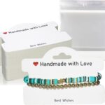 104 Set Bracelet Packaging for Small Business, Display Cards with Clear Bags, Handmade with Love Hanging Jewelry Cards, Tags, Business Supplies for Selling Necklace, Earrings (White)