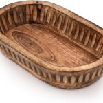 Kaizen Casa Decorative Bowl Mango Wood for Home Decor, Unique Centerpiece Bowl, with Hand Carved Vertical Stripes for Home Decor, Bathroom, Kitchen Counter, & More (10″ x 6″ x 2″)