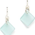 Delicate Diamond Sea Glass Earrings, Beach Glass Earrings for Women by EcoSeaCo, using sustainable, recycled and repurposed material. Handmade Jewelry in the USA