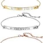 MignonandMignon Custom Name Bracelet Coordinate Engraved Bracelet for Women Gifts for Mom Gold Bar Jewelry for Teen Girls Mother in Law Graduation Gift -12BR