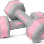 Yes4All Adjustable Dumbbells For Women/Non-Slip & Safe PP Plastic-Coated Dumbbell Sets (Pair) With Easy 3.68-To-5 LBS Weights Change, Anti-Roll Hex Shape, Pleasing & Compact Design For Any Routine