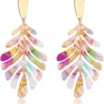 Acrylic Pendant necklace Earrings – Long Statement Leaf Charm Necklace Tortoise Resin Palm Leaf Earrings Fashion Necklaces Earrings for Women