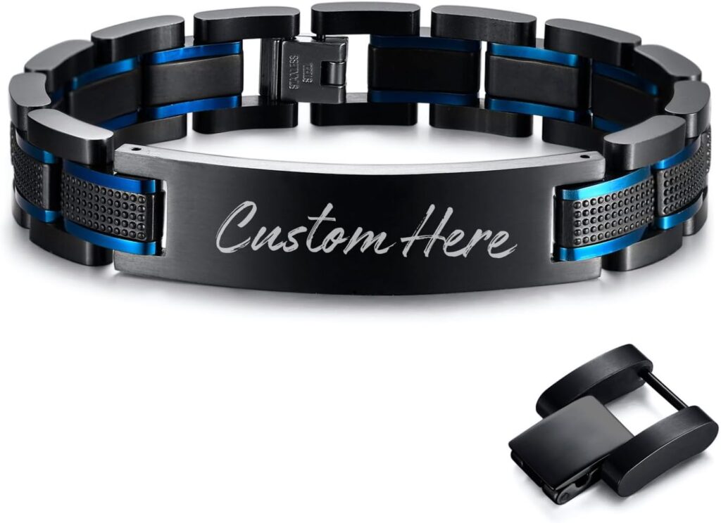 Gamtic Customized Watch Band Bracelet for Men – Personalized Stainless Steel Chunky Bracelets Wristband, with Jewelry Gift Box