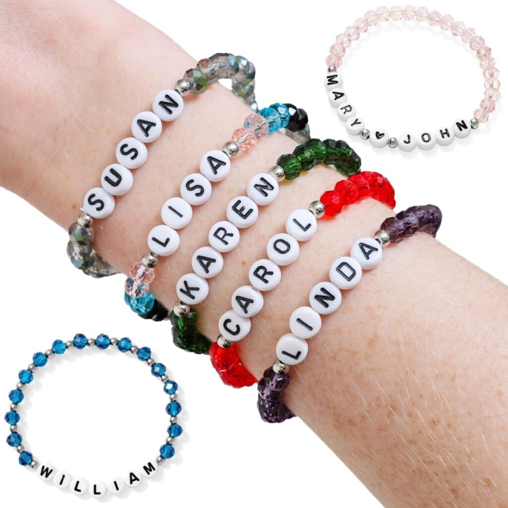 Personalized Handmade Crystal Bead Bracelet | Stretch | Custom Name, Size, Style, and Color | Unisex for Couples, Friends, Family | Adults & Kids | Anniversary, Birthday, Graduation