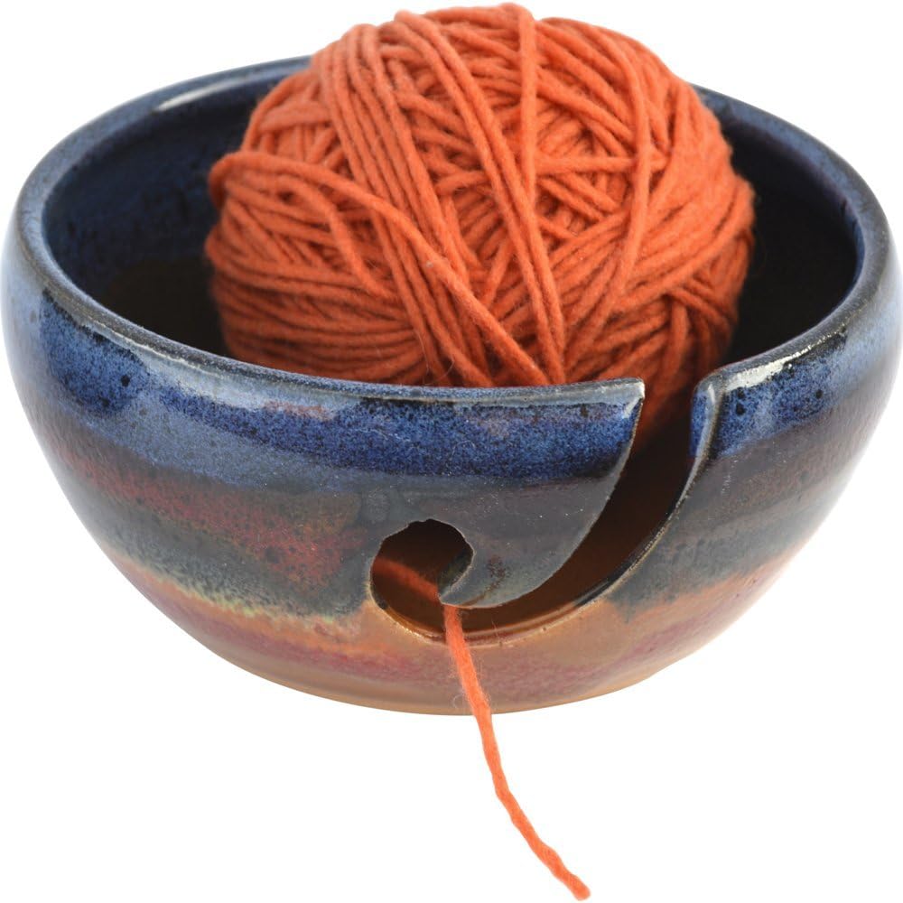 ALWAYS AZUL POTTERY Yarn Bowl in Azulscape Glaze – Handmade Ceramic Pottery Yarn Bowl – Knitting & Crochet Yarn Holder – Artisan Glazed Pottery- Wool Bowl Great for Knitters
