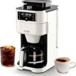 Drip Coffee Maker with Built-in Grinder, 10-Cup Coffee Machine with 24-Hour Delay Timer, Touch Screen, Self-Cleaning, Reusable Filter, 1.5L Removable Water Tank, Warming Plate, White