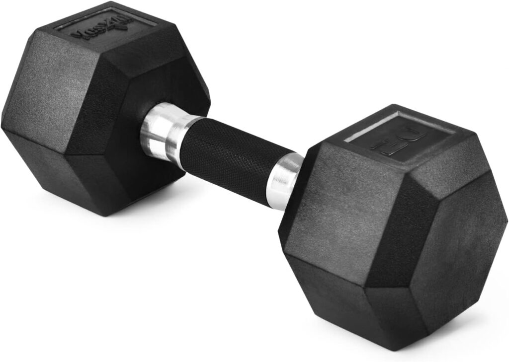 Yes4All Rubber Grip Encased Hex Dumbbell – Hand Weights With Anti-Slip 5-50 LBS Single