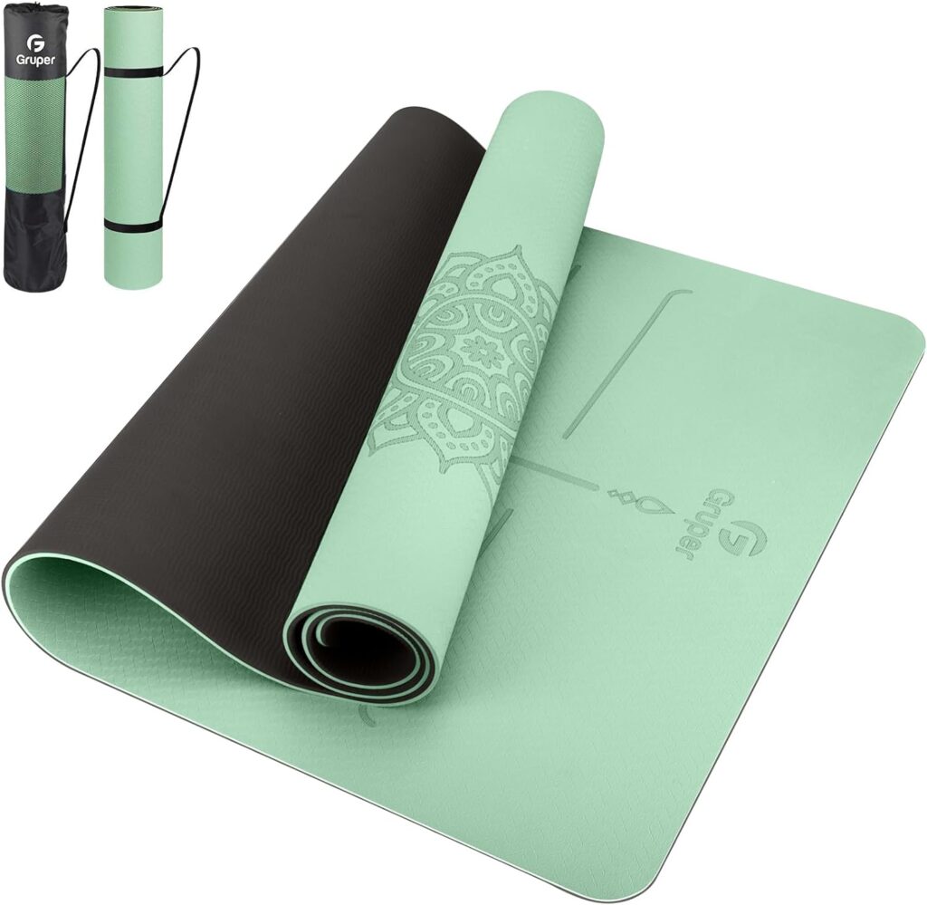 Yoga Mat Non Slip TPE Extra Wide Yoga Mat with Alignment Mark, 72″L x 32″W x 0.32″/0.24″Th (183cm x 80cm x 8mm/6mm), Anti-Tear Exercise Mat with Carrying Strap and Bag, Workout Mats for Yoga, Pilates