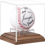 Baseball Display Case Walnut Wood Base Acrylic Baseball Case Display for Balls Uv Protection Baseball Holder Cube Box Stand Memorabilia Autograph Ball, Ideal Gift for Official Size Ball Display