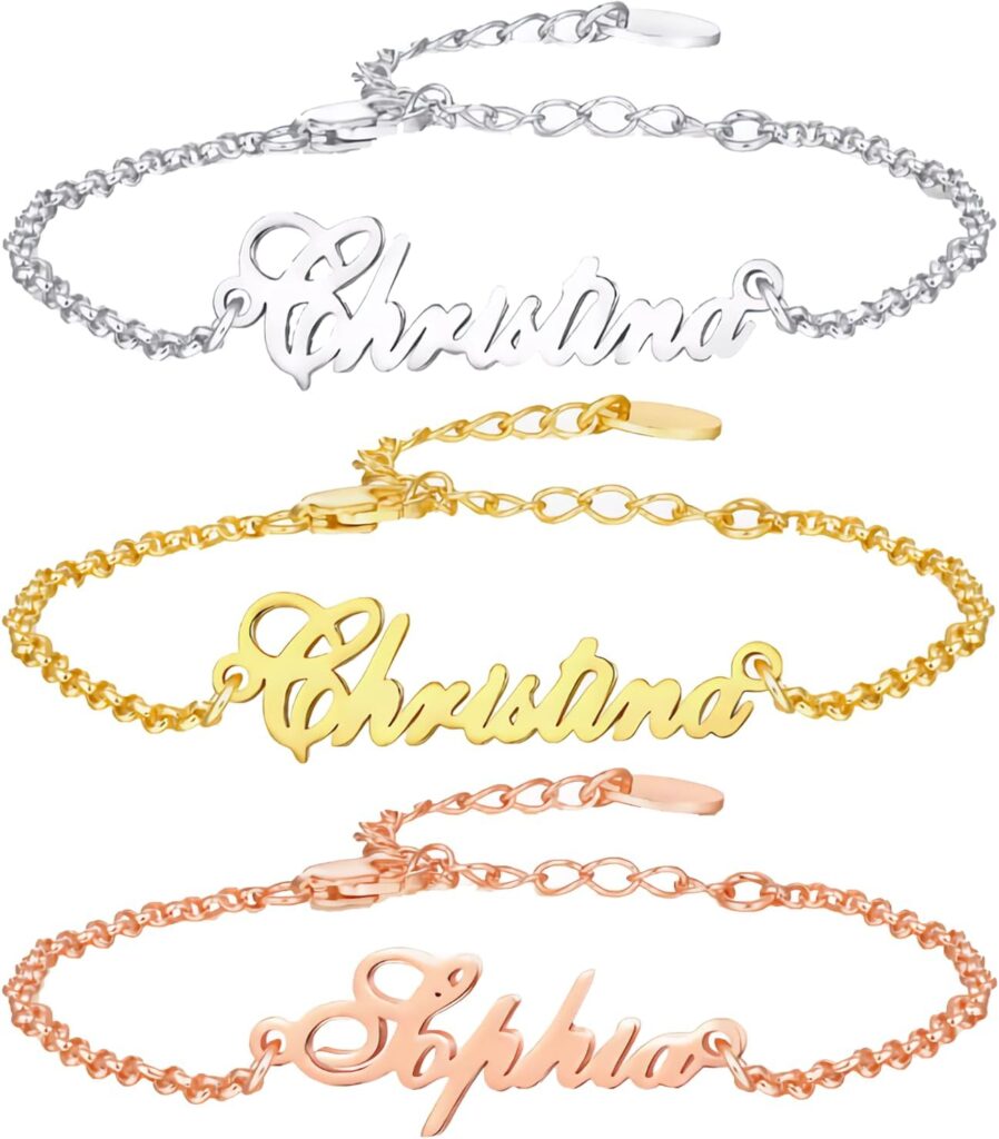 Custom Name Bracelet 18K Gold Plated Custom Name Text Adjustable Bracelet, Customized Gift for Women