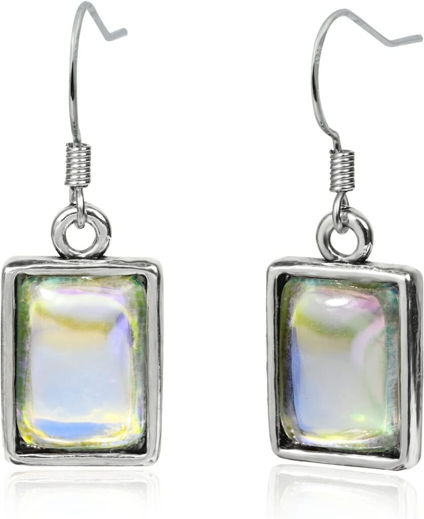 Moonstone Dangle Earrings Silver Rectangle Gemstone Drop Hypoallergenic Handmade Earrings for Women Trendy Fashion