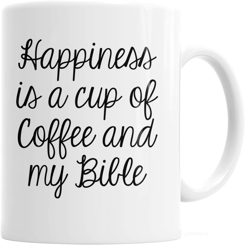 Happiness is a Cup of Coffee & My Bible Mug – Ceramic Christian Gift for Women