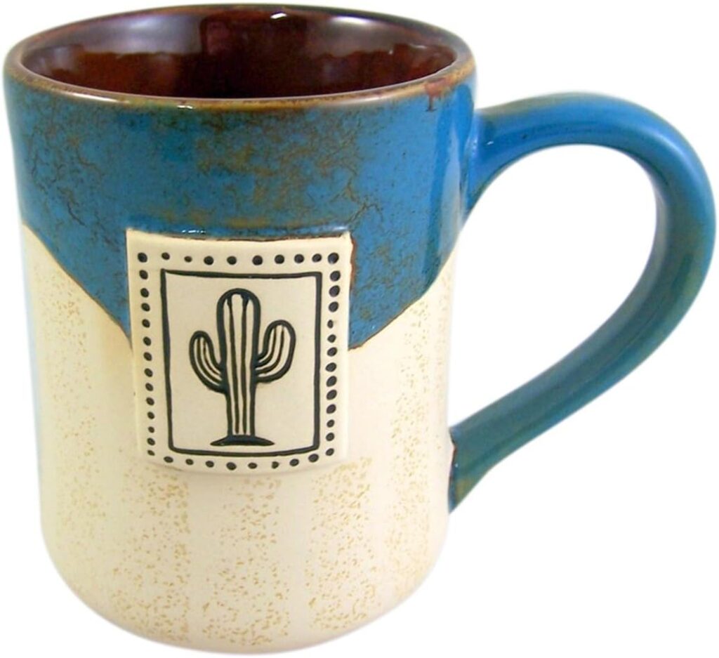 Beach Days Saguaro Cactus Tall Ceramic Pottery Style Coffee Mug, 16 oz
