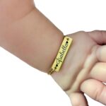 Personalized Dainty Baby Name Gold Bar Bracelet – Hypoallergenic – Custom Engraved Babies Name – Newborn to Children Sizes