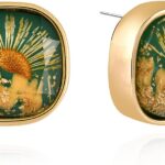 Flower Earrings for Women Handmade Earrings with Metal Gift Box, Vintage Earringsfor Women Jewelry, Geometric Dangle Earrings with Gold Leaf and Real Flower