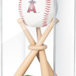 Mudder Baseball Display Case and Wood Stand Acrylic Baseball Holder Acrylic Box with Grass Pad for Ball Display Mini Wooden Bat Showcase Holders for Memorabilia Autograph Ball(1 Pack)