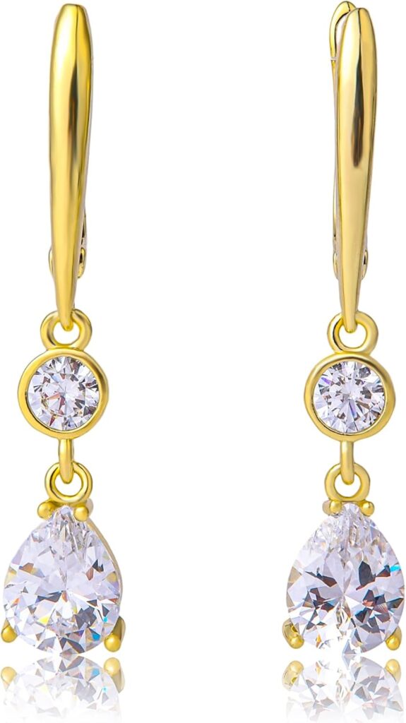 Dangle Earrings for Women, SuiTable for Women, Ladies’ Trendy CZ Earrings, 14K Gold/Silver Plated Dangling Earrings Jewelry, Anti-allergy Hammered Lever-Back Drop, Birthday Gift