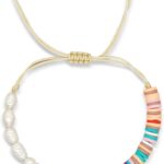 Baroque Pearl Beaded Initial Adjustable Bracelets for Women Teen, Cute Handmade Colorful Clay Beads Friendship Name Letter Bracelet Holiday Beach Jewelry Friend Gift