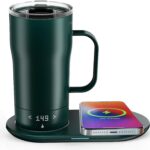 Smart Self Heating Coffee Mug 18 Oz Temperature Control Heated Coffee Mug App Controlled Warmer Mug 5-10 Hour LED Display Keep Coffee Hot All Day Fast Wireless Charger Base Jade Green
