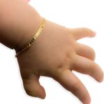 Baby Name Bar ID Bracelet Gold Plated Personalized Baby Gifts 16k Gold Dainty Hand Stamp Customized Newborn to Children First Birthday Great Gift